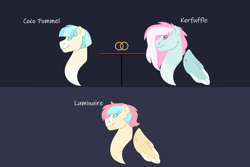 Size: 1280x854 | Tagged: safe, artist:itstechtock, imported from derpibooru, coco pommel, kerfuffle, oc, oc:luminaire, pegasus, pony, magical lesbian spawn, offspring, parent:coco pommel, parent:kerfuffle