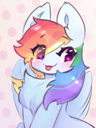 Size: 1000x1324 | Tagged: safe, artist:haokan, imported from derpibooru, rainbow dash, pegasus, pony, :p, blushing, chest fluff, cute, daaaaaaaaaaaw, dashabetes, ear fluff, eye clipping through hair, simple background, sketch, smug, solo, tongue out