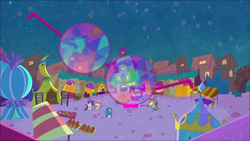 Size: 1920x1080 | Tagged: safe, imported from derpibooru, screencap, dishwater slog, fluttershy, rainbow dash, rarity, earth pony, pegasus, pony, unicorn, my little pony: pony life, spoiler:pony life s02e04, background pony, cotton candy-colored glasses, female, festival, g4.5, glasses, male, mare, misty rain, pony life, stallion, unnamed character, unnamed pony