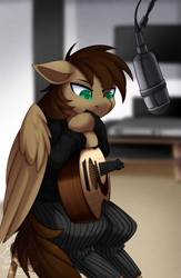 Size: 755x1157 | Tagged: safe, artist:scarlet-spectrum, imported from derpibooru, oc, oc only, oc:paper trail, pegasus, pony, guitar, microphone, musical instrument, solo