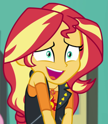 Size: 875x1008 | Tagged: safe, imported from derpibooru, screencap, sunset shimmer, equestria girls, equestria girls series, forgotten friendship, cropped, cute, open mouth, shimmerbetes, solo focus