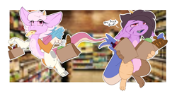 Size: 2393x1304 | Tagged: safe, artist:conmanwolf, imported from derpibooru, oc, oc only, oc:scraps, oc:stitches, draconequus, bread, food, siblings