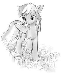 Size: 465x561 | Tagged: safe, artist:alloyrabbit, imported from derpibooru, rainbow dash, pegasus, pony, destruction, female, giant pony, giant rainbow dash, giantess, macro, mare, monochrome, raised hoof, stomping