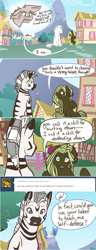 Size: 500x1308 | Tagged: safe, artist:arboraims, imported from derpibooru, oc, oc only, oc:ickle muse, oc:zuberi, pegasus, pony, zebra, ask ickle muse, female, mare, quadrupedal, screencap background, screenshot background, tumblr comic, zoomorphic
