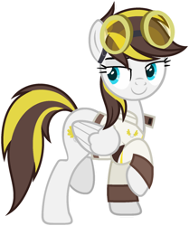Size: 1024x1224 | Tagged: safe, artist:pegasski, imported from derpibooru, oc, oc only, oc:ruffian, pegasus, pony, base used, female, goggles, mare, raised hoof, simple background, solo, tomboy, transparent background