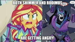 Size: 888x499 | Tagged: safe, artist:starbreaker-firewalker, edit, edited screencap, idw, imported from derpibooru, screencap, sunset shimmer, equestria girls, friendship games, angry, clothes, imgflip, meme, meme template, photo, rodimus, rodishimmer, transformers