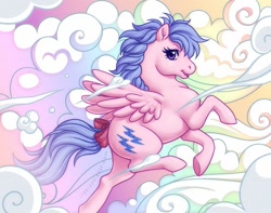 Size: 735x578 | Tagged: safe, artist:devondevillii, imported from derpibooru, firefly, pegasus, cloud, g1, solo