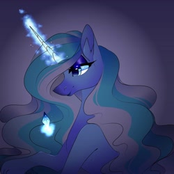 Size: 1080x1079 | Tagged: safe, artist:tessa_key_, imported from derpibooru, oc, oc only, pony, unicorn, bedroom eyes, bust, eyelashes, female, glowing horn, horn, magic, makeup, mare, smiling, solo, telekinesis, unicorn oc