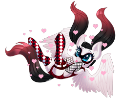 Size: 2391x1972 | Tagged: safe, artist:wicked-red-art, imported from derpibooru, oc, oc only, oc:giggle glider, pegasus, pony, :p, clothes, commission, corset, female, fishnets, heart, mare, mask, simple background, socks, solo, stockings, tattoo, thigh highs, tongue out, transparent background, ych result