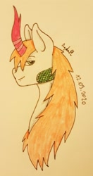 Size: 1517x2877 | Tagged: safe, artist:agdapl, imported from derpibooru, oc, oc only, kirin, bust, horn, kirin oc, signature, smiling, traditional art