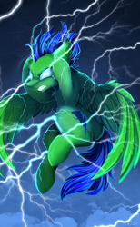 Size: 2559x4150 | Tagged: safe, artist:pridark, imported from derpibooru, imported from ponybooru, oc, oc only, oc:despair, oc:pixel thunder, pegasus, pony, absurd resolution, angry, blue mane, cloud, commission, crying, cutie mark, frown, glowing eyes, gritted teeth, head in hooves, high res, male, pegasus oc, sky, solo, stallion, tears of anger