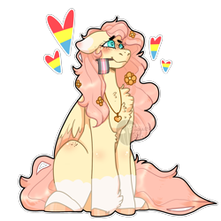 Size: 2000x2000 | Tagged: safe, artist:plagued-arts, imported from derpibooru, fluttershy, pegasus, pony, chest fluff, coat markings, colored hooves, demigirl pride flag, floppy ears, heart, high res, jewelry, mouth hold, necklace, pride, pride flag, simple background, socks (coat markings), solo, transparent background