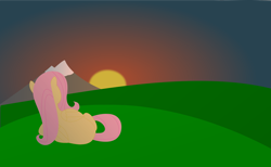 Size: 3278x2024 | Tagged: safe, artist:eminent entropy, derpibooru exclusive, imported from derpibooru, fluttershy, pegasus, pony, facing away, folded wings, high res, hill, looking away, lying down, mountain, solo, sunset, vector, wings