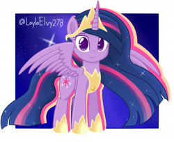 Size: 2343x1920 | Tagged: safe, artist:laylaelvy278, imported from derpibooru, twilight sparkle, alicorn, pony, the last problem, crown, ethereal mane, female, high res, hoof shoes, jewelry, mare, older, older twilight, peytral, princess twilight 2.0, regalia, solo, starry mane, twilight sparkle (alicorn)