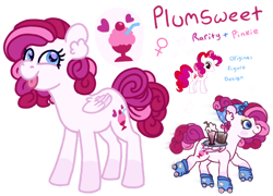 Size: 900x649 | Tagged: safe, artist:computerstickman, imported from derpibooru, plumsweet, oc, oc:plumsweet, pegasus, pony, female, magical lesbian spawn, mare, offspring, parent:pinkie pie, parent:rarity, parents:raripie, roller skates, simple background, solo, tongue out, transparent background