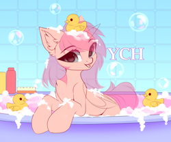 Size: 4212x3504 | Tagged: safe, artist:airiniblock, imported from derpibooru, alicorn, earth pony, pony, unicorn, bath, bathtub, bubble, commission, rcf community, rubber duck, solo, suds, ych sketch, your character here