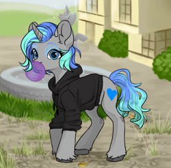 Size: 720x708 | Tagged: safe, imported from derpibooru, oc, oc only, oc:echo melody, pony, unicorn, bubblegum, female, food, gum, mare, pony avatar (generator), solo