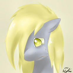 Size: 1666x1678 | Tagged: safe, artist:ponyjhooves, imported from derpibooru, derpy hooves, pegasus, pony, bust, crying, cute, derpabetes, female, hair over one eye, mare, no pupils, sad, sad pony, sadorable, solo, solo female