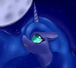 Size: 900x800 | Tagged: safe, artist:ponyjhooves, imported from derpibooru, princess luna, alicorn, pony, bust, floppy ears, looking sideways, moon, night, solo