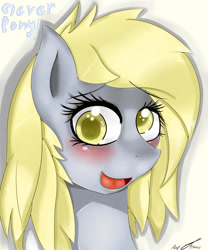 Size: 2000x2400 | Tagged: safe, artist:ponyjhooves, imported from derpibooru, derpy hooves, pegasus, pony, blushing, bust, colored pupils, cute, derpabetes, female, high res, mare, smiling, solo, solo female