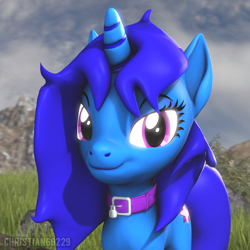 Size: 1000x1000 | Tagged: safe, artist:christian69229, imported from derpibooru, oc, oc only, oc:delly, pony, unicorn, 3d, bust, collar, female, looking at you, mare, portrait, solo, source filmmaker