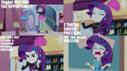 Size: 1280x720 | Tagged: safe, edit, edited screencap, editor:quoterific, imported from derpibooru, screencap, prim hemline, rarity, display of affection, equestria girls, equestria girls series, bracelet, clothes, cutie mark, cutie mark on clothes, eyes closed, female, geode of shielding, jewelry, magical geodes, marshmelodrama, rarity being rarity, rarity peplum dress