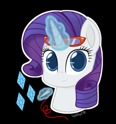 Size: 1358x1458 | Tagged: safe, artist:laylaelvy278, imported from derpibooru, rarity, pony, unicorn, glasses, levitation, looking at you, magic, sewing needle, smiling, solo, telekinesis, thread