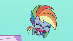 Size: 1920x1080 | Tagged: safe, imported from derpibooru, screencap, rainbow dash, pegasus, pony, my little pony: pony life, the best of the worst, spoiler:pony life s01e02, eyes closed, flying, g4.5, open mouth, pony life, solo