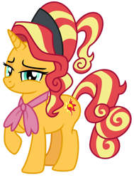 Size: 1024x1356 | Tagged: safe, artist:emeraldblast63, imported from derpibooru, cherry jubilee, sunset shimmer, pony, unicorn, alternate hairstyle, female, lidded eyes, mane swap, mare, raised hoof, simple background, transparent background, vector