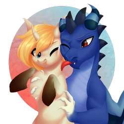 Size: 1500x1500 | Tagged: safe, artist:nika-rain, imported from derpibooru, oc, oc only, oc:dianthus, oc:tacitus, dragon, pony, unicorn, bust, cute, portrait, simple background