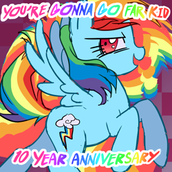 Size: 1920x1920 | Tagged: safe, artist:melonmilk, derpibooru exclusive, imported from derpibooru, rainbow dash, pegasus, pony, album cover, anniversary, happy birthday mlp:fim, join the herd, pmv, rainbow, show accurate, solo, song reference, the offspring, youtube link