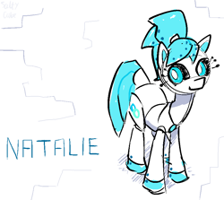Size: 874x778 | Tagged: safe, artist:saltycube, derpibooru exclusive, imported from derpibooru, pony, robot, robot pony, my little pony: pony life, abstract background, female, g4.5, mare, mecha pony, my life as a teenage robot, natalie, pony life, smiling, solo