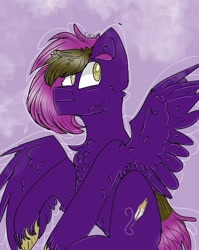 Size: 539x676 | Tagged: safe, artist:cocolove2176, imported from derpibooru, oc, oc only, pegasus, pony, abstract background, chest fluff, male, pegasus oc, raised hoof, smiling, solo, stallion, unshorn fetlocks, wings