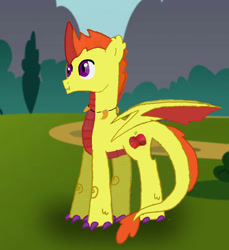 Size: 982x1070 | Tagged: safe, artist:jennyfer1500, imported from derpibooru, oc, oc only, dracony, dragon, hybrid, pony, day, interspecies offspring, looking up, offspring, parent:apple bloom, parent:spike, parents:spikebloom, solo