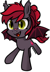 Size: 680x972 | Tagged: safe, artist:catachromatic, derpibooru exclusive, imported from derpibooru, oc, oc only, oc:ruby seed, bat pony, pony, bat pony oc, bat wings, chibi, looking at you, simple background, solo, transparent background, wings