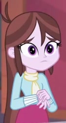 Size: 312x580 | Tagged: safe, imported from derpibooru, screencap, velvet sky, equestria girls, equestria girls series, mirror magic, spoiler:eqg specials, background human, clothes, cowlick, cropped, cute, pointy nose, sad, scarf, sweater