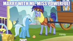 Size: 800x450 | Tagged: safe, edit, edited screencap, imported from derpibooru, screencap, hoo'far, trixie, road to friendship, caption, female, grammar error, image macro, imgflip, male, shipping, straight, text, trixfar