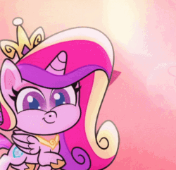 Size: 460x443 | Tagged: safe, imported from derpibooru, screencap, princess cadance, alicorn, pony, my little pony: pony life, what goes updo, spoiler:pony life s02e17, animated, cropped, crown, cute, cutedance, female, g4.5, gif, jewelry, mare, pony life, regalia, smiling, solo, sparkles, walking