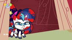 Size: 1024x576 | Tagged: safe, imported from derpibooru, screencap, shining armor, pony, unicorn, my little pony: pony life, spoiler:pony life s02e20, angry, food, frown, g4.5, little miss fortune, male, not blood, png, pony life, shining armor is not amused, solo, stallion, tomato, unamused