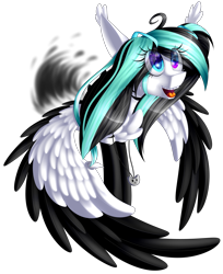 Size: 2163x2645 | Tagged: safe, artist:mediasmile666, imported from derpibooru, oc, oc only, pegasus, pony, commission, female, floppy ears, heterochromia, high res, jewelry, mare, pendant, simple background, smiling, solo, spread wings, starry eyes, transparent background, two toned wings, wingding eyes, wings