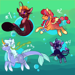 Size: 2000x2000 | Tagged: safe, artist:lavvythejackalope, imported from derpibooru, oc, oc only, alicorn, pegasus, pony, sea pony, alicorn oc, angler seapony, bubble, digital art, dorsal fin, fins, fish tail, flowing tail, high res, horn, ocean, pegasus oc, smiling, swimming, tail, two toned wings, underwater, water, wings