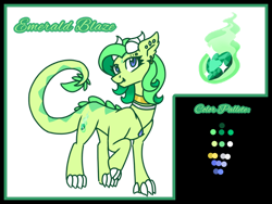 Size: 1280x960 | Tagged: safe, artist:eeveewhite97, imported from derpibooru, oc, oc only, oc:emerald blaze, dracony, dragon, hybrid, pony, color palette, female, interspecies offspring, jewelry, necklace, offspring, parent:rarity, parent:spike, parents:sparity, simple background, solo, transparent background