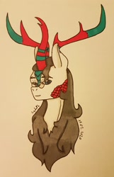 Size: 2010x3116 | Tagged: safe, artist:agdapl, imported from derpibooru, kirin, bust, crossover, glasses, high res, horn, kirin-ified, male, medic, signature, smiling, solo, species swap, team fortress 2, traditional art