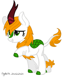 Size: 400x503 | Tagged: safe, artist:agdapl, imported from derpibooru, oc, oc only, kirin, base used, eyelashes, grin, kirin oc, raised hoof, signature, smiling, solo