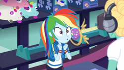 Size: 3410x1920 | Tagged: safe, imported from derpibooru, screencap, rainbow dash, zephyr breeze, equestria girls, equestria girls series, holidays unwrapped, spoiler:eqg series (season 2), :o, clothes, cutie mark, cutie mark on clothes, dashing through the mall, female, geode of super speed, hoodie, jewelry, magical geodes, male, necklace, open mouth