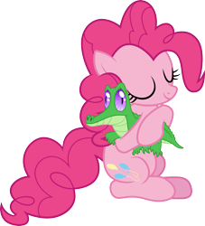 Size: 3000x3311 | Tagged: safe, artist:cloudy glow, artist:cloudyglow, imported from derpibooru, gummy, pinkie pie, alligator, earth pony, pony, just for sidekicks, .ai available, cute, diapinkes, eyes closed, female, high res, hug, male, mare, pet, simple background, smiling, transparent background, vector