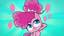 Size: 1920x1080 | Tagged: safe, imported from derpibooru, screencap, pinkie pie, earth pony, pony, my little pony: pony life, what goes updo, spoiler:pony life s02e17, alternate hairstyle, balloon, bun, female, g4.5, mare, pony life, solo