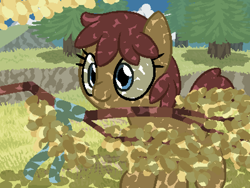 Size: 800x600 | Tagged: safe, artist:rangelost, imported from derpibooru, oc, oc only, oc:trailblazer, earth pony, pony, cyoa:d20 pony, female, filly, grass, outdoors, pixel art, sky, solo, tree