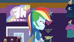 Size: 3410x1920 | Tagged: safe, imported from derpibooru, screencap, rainbow dash, equestria girls, equestria girls series, holidays unwrapped, spoiler:eqg series (season 2), clothes, cutie mark, cutie mark on clothes, dashing through the mall, female, geode of super speed, hoodie, jewelry, magical geodes, necklace, solo