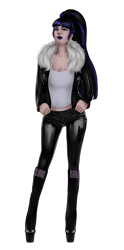 Size: 1485x3000 | Tagged: safe, artist:amywhooves, imported from derpibooru, oc, oc only, oc:coldlight bluestar, human, big breasts, boots, breasts, clothes, eyeshadow, fur, fur collar, humanized, jacket, latex, latex clothes, latex pants, lipstick, make, makeup, platform shoes, ponytail, shoes, simple background, solo, top, transparent background